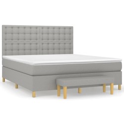 vidaXL Cama box spring con colchón tela gris claro 180x200 cm