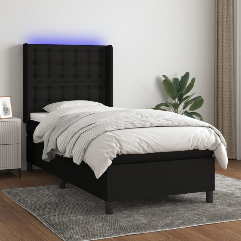 vidaXL Cama box spring colchón y luces LED tela negro 90x200 cm vidaXL Cama box spring colchón y luces LED tela negro 90x200 cm