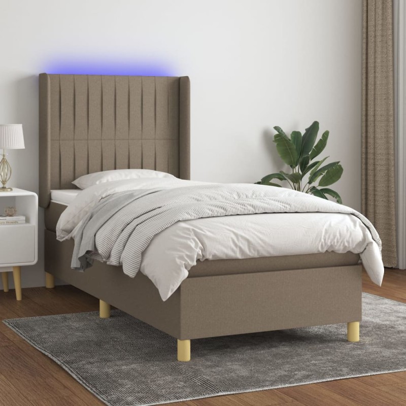 vidaXL Cama box spring colchón y luces LED tela gris taupe 90x200 cm vidaXL Cama box spring colchón y luces LED tela gris taupe 90x200 cm