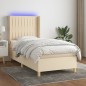 vidaXL Cama box spring colchón y luces LED tela color crema 90x190 cm vidaXL Cama box spring colchón y luces LED tela color crema 90x190 cm