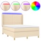 vidaXL Cama box spring colchón y luces LED tela crema 140x200 cm vidaXL Cama box spring colchón y luces LED tela crema 140x200 cm