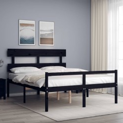 vidaXL Cama matrimonio personas mayores cabecero madera maciza negro