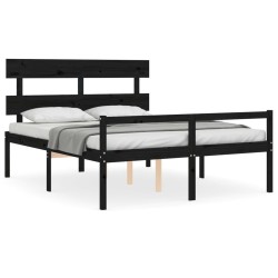 vidaXL Cama matrimonio personas mayores cabecero madera maciza negro