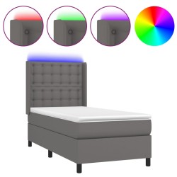 vidaXL Cama box spring y colchón LED cuero sintético gris 90x200 cm