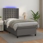 vidaXL Cama box spring y colchón LED cuero sintético gris 90x190 cm vidaXL Cama box spring y colchón LED cuero sintético gris 90x190 cm