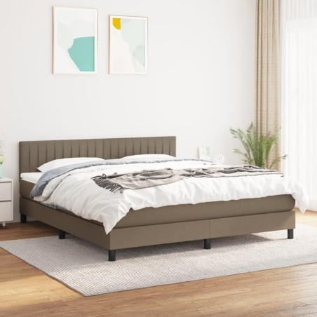 vidaXL Cama box spring con colchón tela gris taupe 180x200 cm