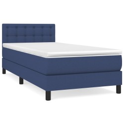 vidaXL Cama box spring con colchón tela azul 90x200 cm