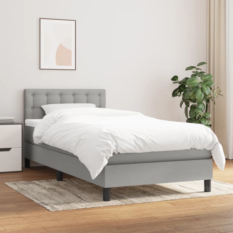 vidaXL Cama box spring con colchón tela gris claro 100x200 cm