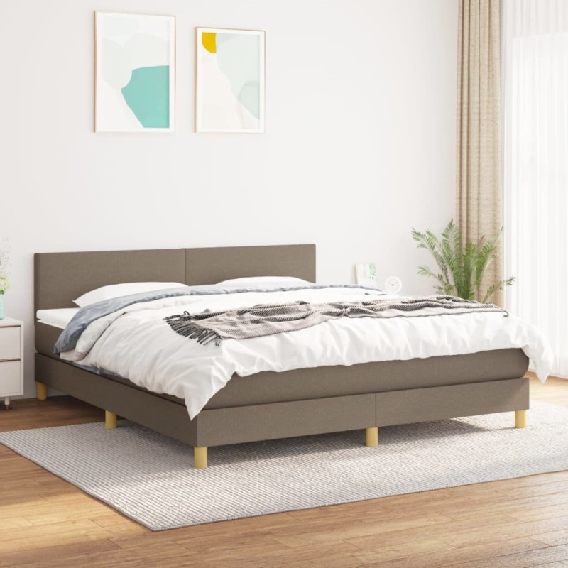 vidaXL Cama box spring con colchón tela gris taupe 160x200 cm vidaXL Cama box spring con colchón tela gris taupe 160x200 cm