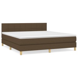vidaXL Cama box spring con colchón tela marrón oscuro 160x200 cm