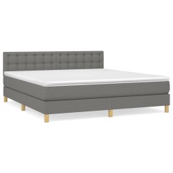 vidaXL Cama box spring con colchón tela gris oscuro 160x200 cm