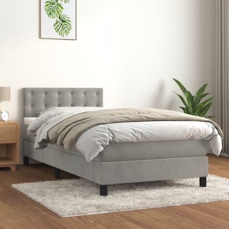 vidaXL Cama box spring con colchón terciopelo gris claro 90x190 cm