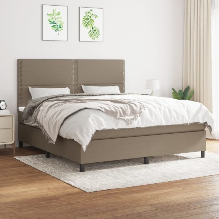 vidaXL Cama box spring con colchón tela gris taupe 180x200 cm