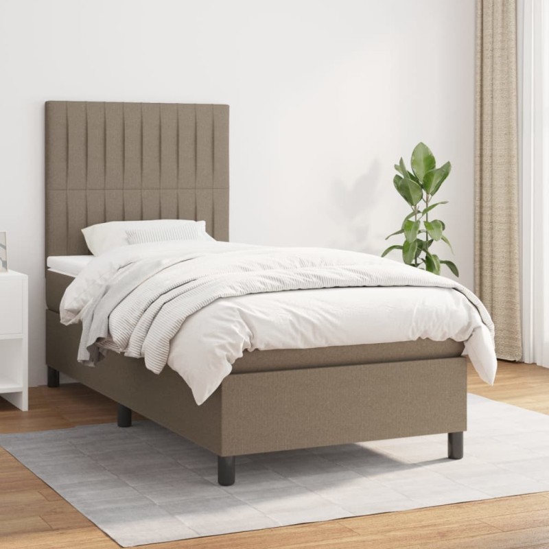 vidaXL Cama box spring con colchón tela gris taupe 90x200 cm vidaXL Cama box spring con colchón tela gris taupe 90x200 cm