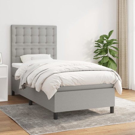 vidaXL Cama box spring con colchón tela gris claro 90x200 cm