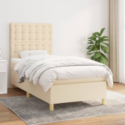 vidaXL Cama box spring con colchón tela color crema 90x200 cm