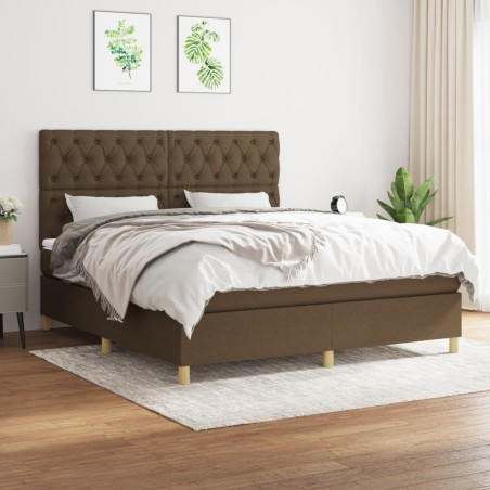 vidaXL Cama box spring con colchón tela marrón oscuro 160x200 cm