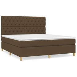 vidaXL Cama box spring con colchón tela marrón oscuro 160x200 cm