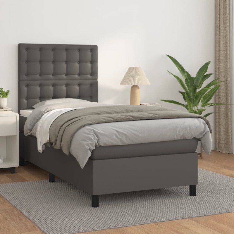 vidaXL Cama box spring con colchón cuero sintético gris 90x190 cm vidaXL Cama box spring con colchón cuero sintético gris 90x190 cm