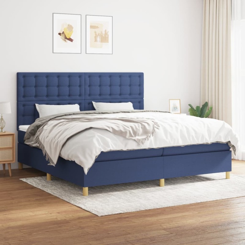 vidaXL Cama box spring con colchón tela azul 200x200 cm vidaXL Cama box spring con colchón tela azul 200x200 cm