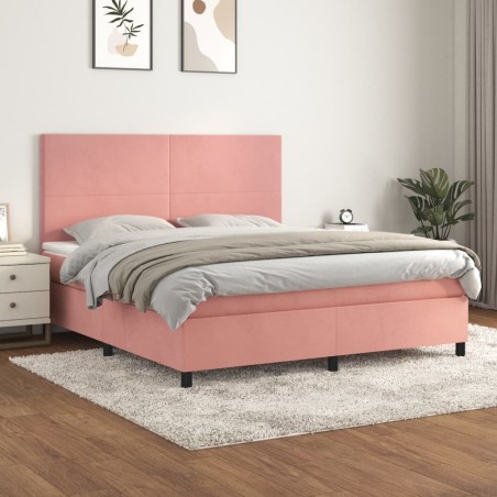 vidaXL Cama box spring con colchón terciopelo rosa 180x200 cm