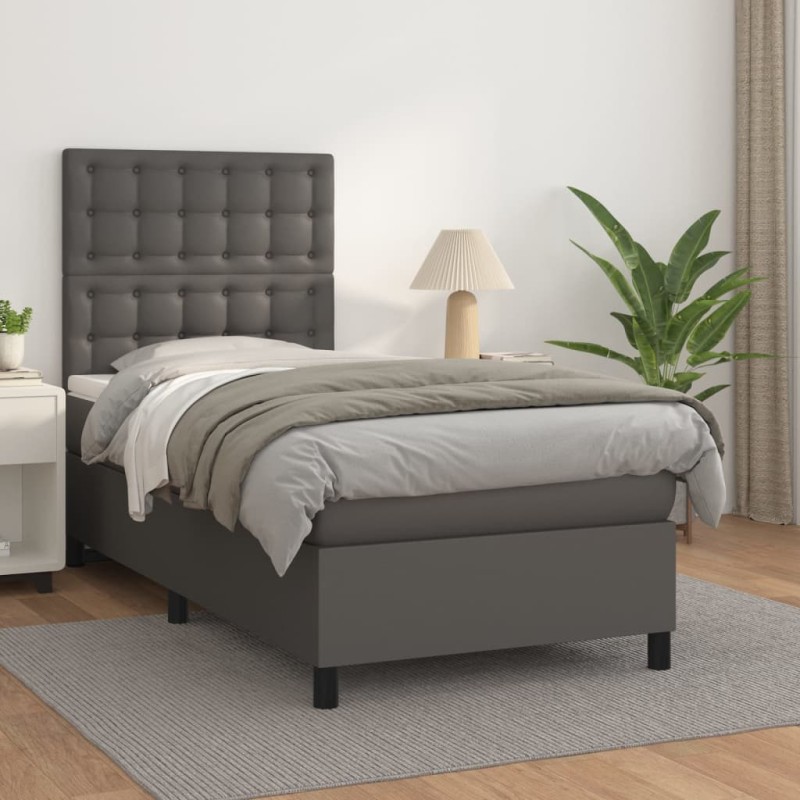 vidaXL Cama box spring con colchón cuero sintético gris 90x200 cm vidaXL Cama box spring con colchón cuero sintético gris 90x200 cm