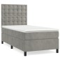 vidaXL Cama box spring con colchón terciopelo gris claro 90x190 cm vidaXL Cama box spring con colchón terciopelo gris claro 90x190 cm