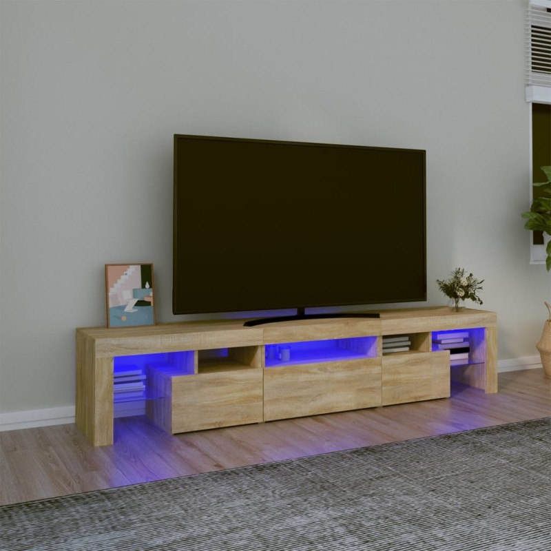 vidaXL Mueble de TV con luces LED roble Sonoma 200x36,5x40 cm vidaXL Mueble de TV con luces LED roble Sonoma 200x36,5x40 cm