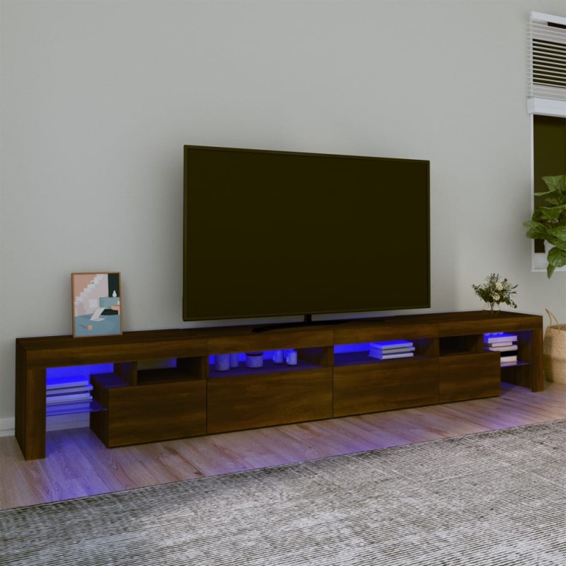 vidaXL Mueble de TV con luces LED marrón roble 260x36,5x40 cm vidaXL Mueble de TV con luces LED marrón roble 260x36,5x40 cm