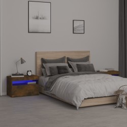 vidaXL Mesitas de noche con luces LED 2 uds roble ahumado 60x35x40 cm