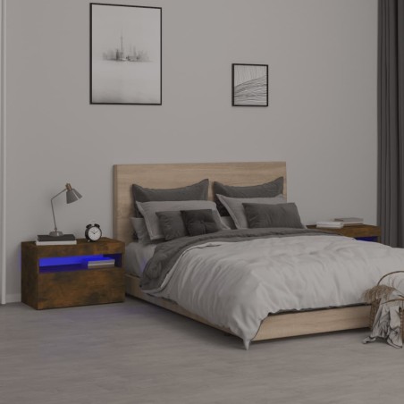 vidaXL Mesitas de noche con luces LED 2 uds roble ahumado 60x35x40 cm