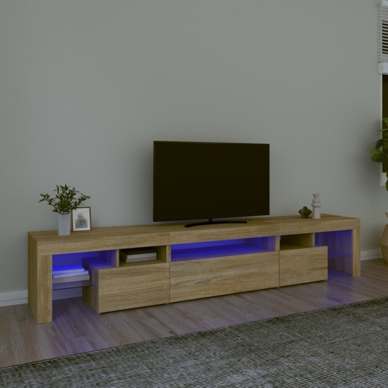vidaXL Mueble de TV con luces LED roble Sonoma 215x36,5x40 cm vidaXL Mueble de TV con luces LED roble Sonoma 215x36,5x40 cm