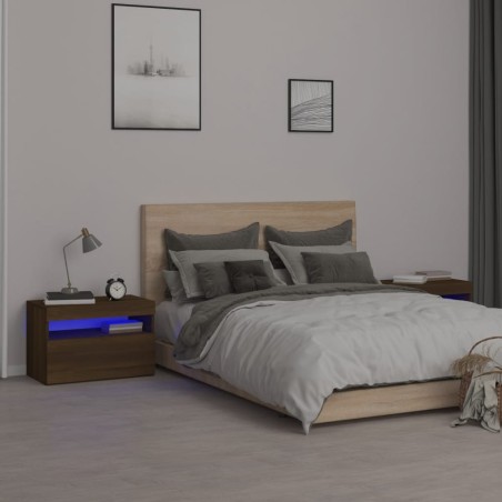 vidaXL Mesitas de noche con luces LED 2 uds marrón roble 60x35x40 cm