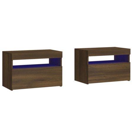 vidaXL Mesitas de noche con luces LED 2 uds marrón roble 60x35x40 cm