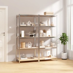 vidaXL Estantería 5 niveles 2 uds acero madera contrachapada plateado