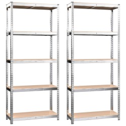 vidaXL Estantería 5 niveles 2 uds acero madera contrachapada plateado