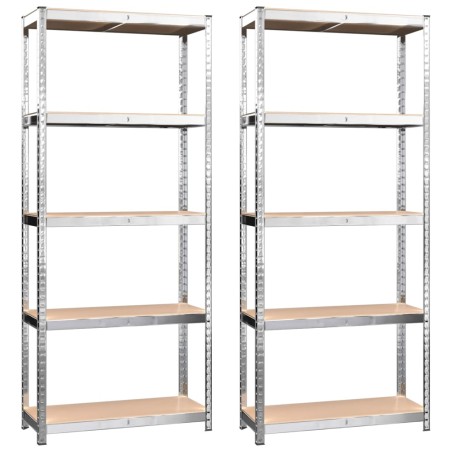 vidaXL Estantería 5 niveles 2 uds acero madera contrachapada plateado