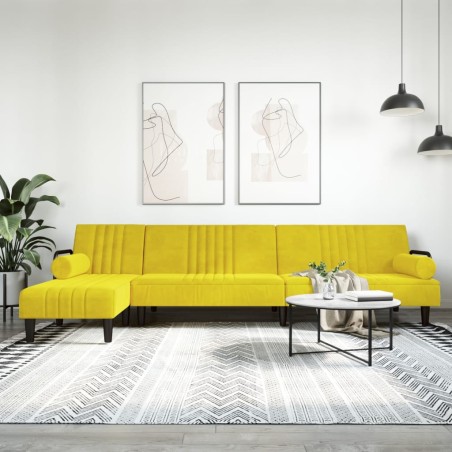 vidaXL Sofá cama en forma de L terciopelo amarillo 260x140x70 cm