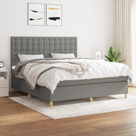 vidaXL Cama box spring con colchón tela gris oscuro 160x200 cm