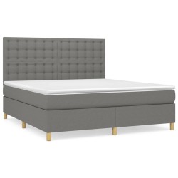 vidaXL Cama box spring con colchón tela gris oscuro 160x200 cm