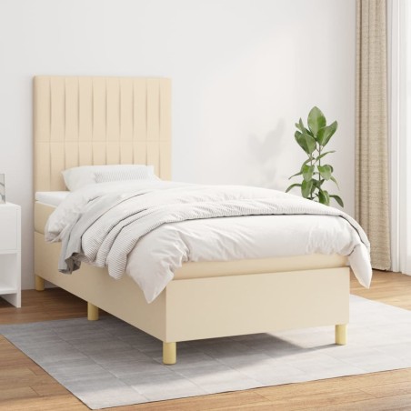 vidaXL Cama box spring con colchón tela color crema 100x200 cm