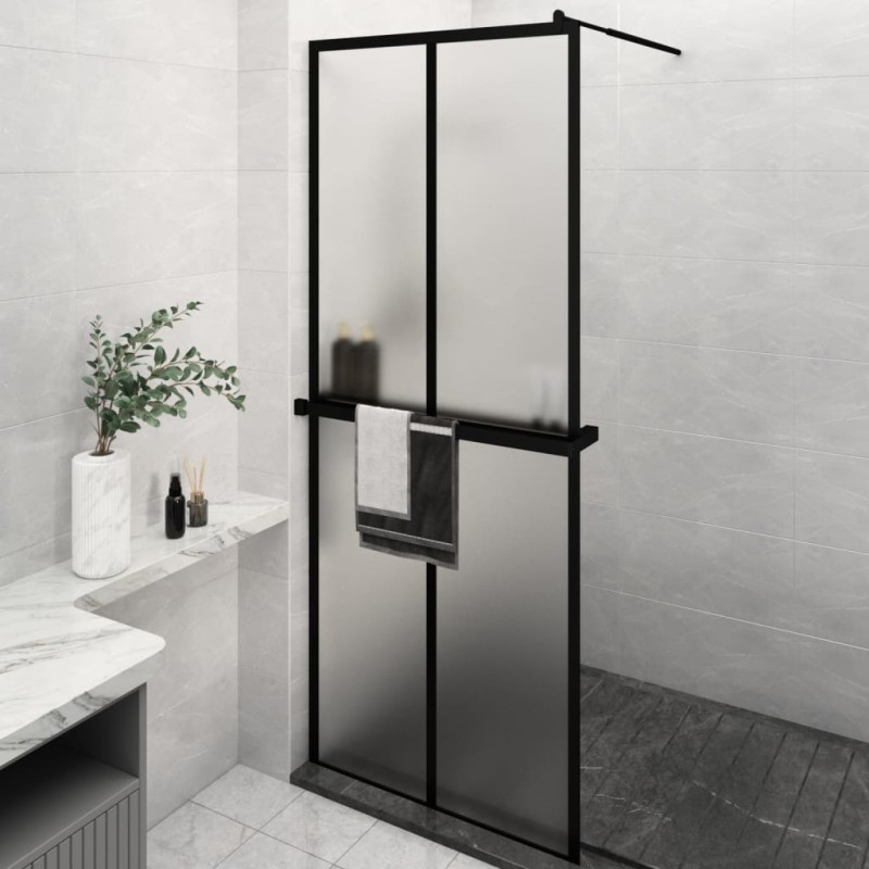 vidaXL Mampara ducha con estante vidrio ESG y aluminio negro 80x195 cm vidaXL Mampara ducha con estante vidrio ESG y aluminio negro 80x195 cm