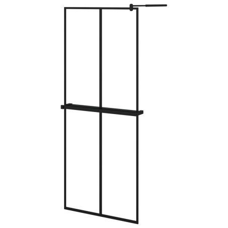 vidaXL Mampara ducha con estante vidrio ESG y aluminio negro 80x195 cm