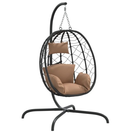 vidaXL Silla colgante huevo acero y ratán sintético con cojín taupé