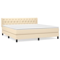 vidaXL Cama box spring con colchón tela color crema 160x200 cm
