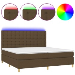 vidaXL Cama box spring colchón luces LED tela marrón oscuro 200x200 cm