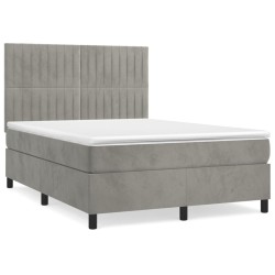 vidaXL Cama box spring con colchón terciopelo gris claro 140x190 cm