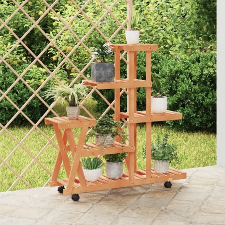 vidaXL Soporte de flores con ruedas madera maciza abeto 95x25x101 cm