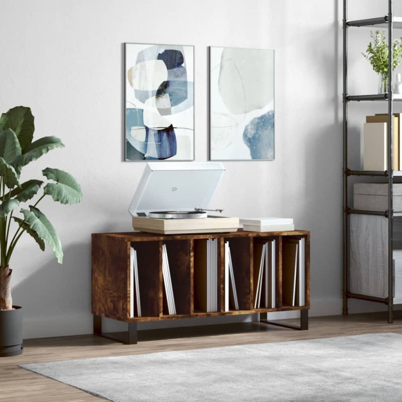vidaXL Mueble discos madera contrachapada roble ahumado 100x38x48 cm vidaXL Mueble discos madera contrachapada roble ahumado 100x38x48 cm