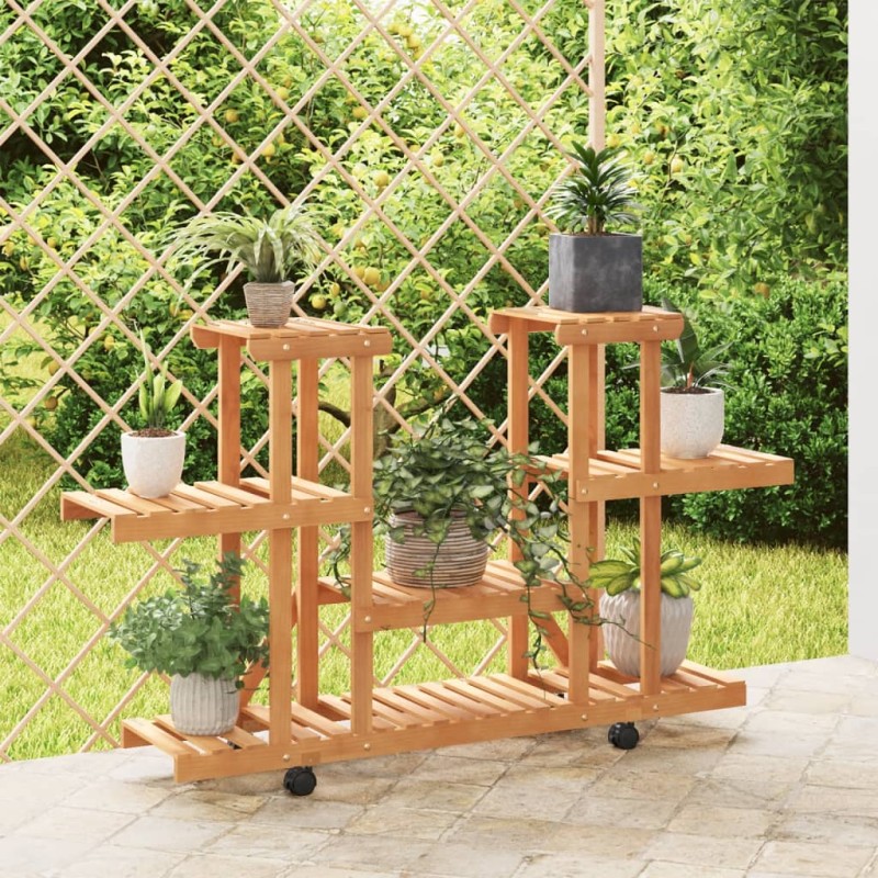 vidaXL Soporte para flores con ruedas madera maciza abeto 110x25x78 cm vidaXL Soporte para flores con ruedas madera maciza abeto 110x25x78 cm